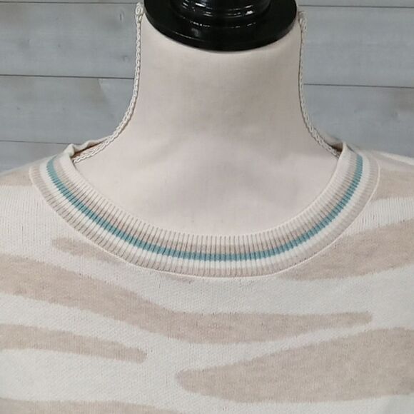 Splendid Collection tan & cream long sleeve crew neck ribbed sweater size Small - Picture 2 of 4